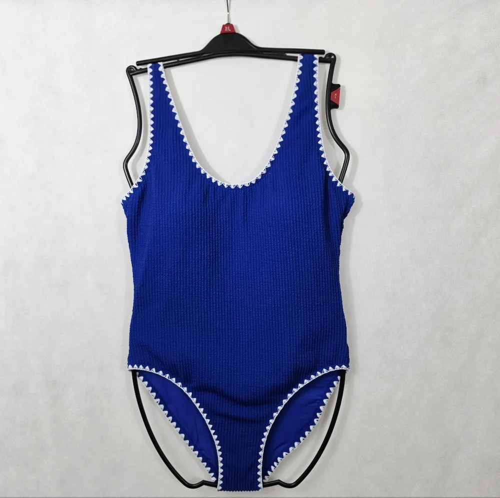 Betsey Johnson UPF 50+ Royal Blue Scallop-trimmed Swimsuit